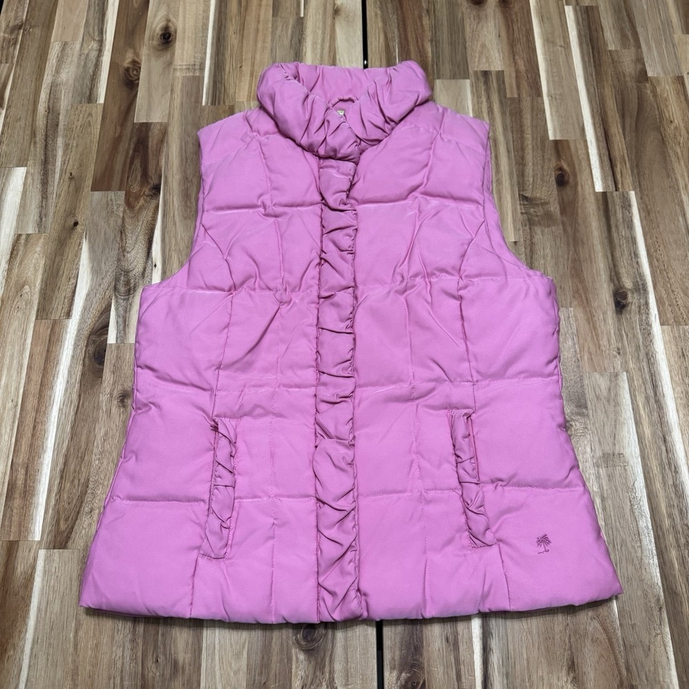 Lilly Pulitzer Quilted Vest Womens M Pink Down Full Zip Snap Button Preppy